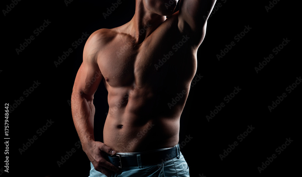 Foto de Stock Mans powerful shoulders. Chest muscles. Muscular ...