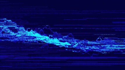 Abstract Glitch Art Data Stream Vibrant Electric Blue Pixels Distorted Lines Disrupting Deep Blue Background Energetic Digital Noise