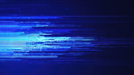 Abstract Glitch Art Data Stream Vibrant Electric Blue Pixels Distorted Lines Disrupting Deep Blue Background Energetic Digital Noise