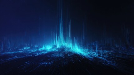 Abstract Glitch Art Data Stream Vibrant Electric Blue Pixels Distorted Lines Disrupting Deep Blue Background Energetic Digital Noise