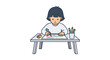© Rizal - Young Girl Drawing with Colored Pencils at a Table.
