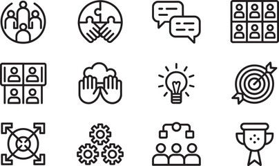 Business Icons Set Collection of Modern Line Style Symbols for Teamwork Strategy and Success