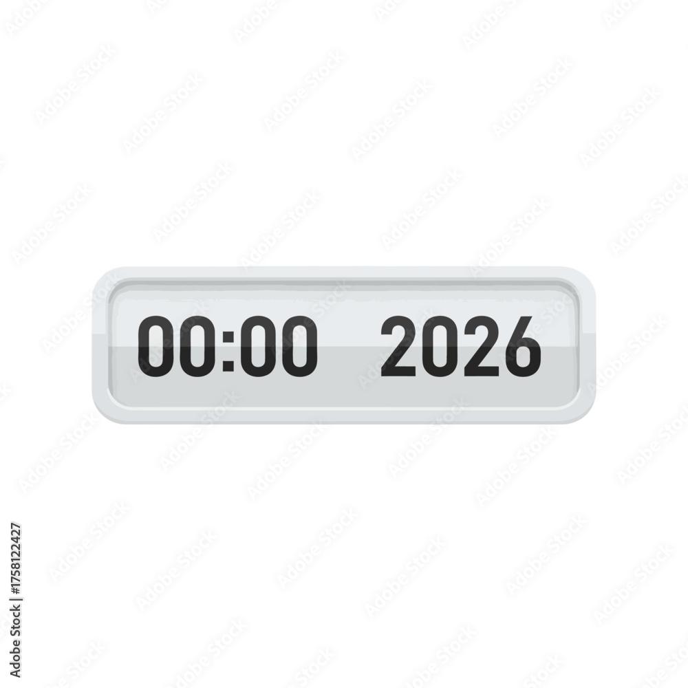 Digital Clock Displaying Midnight and Year 2026. Stock Vector | Adobe Stock