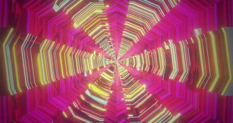 Wall Mural - A vibrant tunnel of colorful lights and shapes creates a seamless looping visual effect. This dynamic display captivates attention and enhances any environment with its energetic atmosphere.