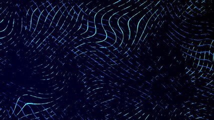 Wall Mural - Moving neon swirling lines with wave warp effects patchwork glowing pattern design on a dark gradient background dynamic abstract motion graphics textured overlay colour way blue cyan