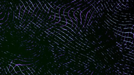 Wall Mural - Moving neon swirling lines with wave warp effects patchwork glowing pattern design on a dark gradient background dynamic abstract motion graphics textured overlay colour way light blue purple