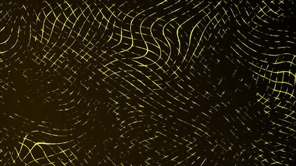 Wall Mural - Moving neon swirling lines with wave warp effects patchwork glowing pattern design on a dark gradient background dynamic abstract motion graphics textured overlay colour way orange golden