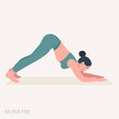 © ayunin - Pixel Art of a Woman in Teal Athletic Wear Performing the Dolphin Yoga Pose on a Light Pink Mat with a Pale Beige Background