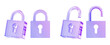 © marozhkastudio - Glass holographic padlock icon 3d render. Crystal gradient set of locked and unlocked lock in different angles. Safety and secure symbol for web design. Protection and privacy concept