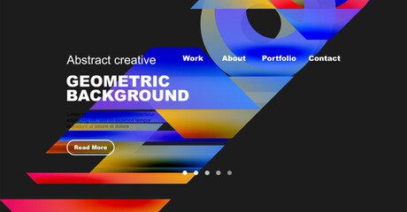 Wall Mural - Modern website header design. Vibrant colors, geometric shapes, text elements present. Navigation menu visible, dark background dominates.