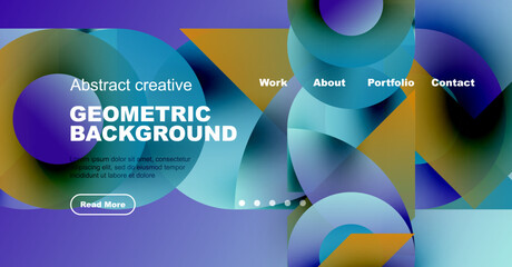 Wall Mural - Abstract website header design. Vibrant colors, geometric shapes create modern look. Text promotes work, portfolio access.