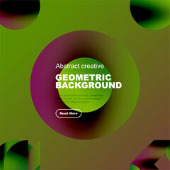 Wall Mural - Abstract geometric design. Overlapping circles create vibrant color gradients. Text promotes further exploration. Modern aesthetic.