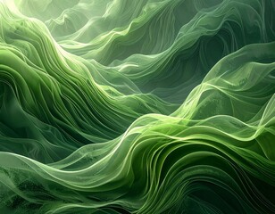 Wall Mural - Abstract green fractal with flowing blue waves.