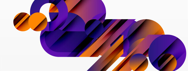 Wall Mural - Abstract geometric shapes overlap, creating vibrant orange, purple gradients. Modern design, clean lines, minimalist aesthetic.