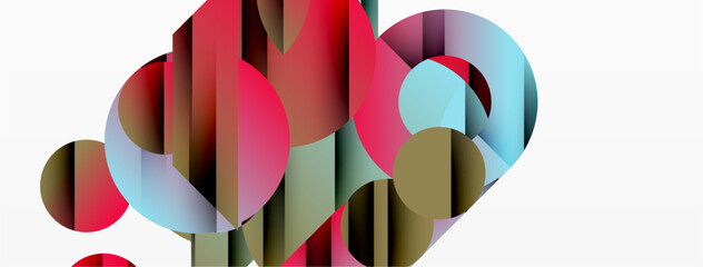 Wall Mural - Abstract composition featuring overlapping colorful shapes. Reds, blues, browns create dynamic visual interest. Minimalist design, modern aesthetic.