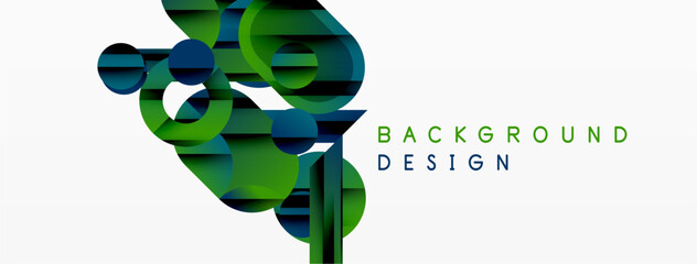 Wall Mural - Abstract geometric shapes overlap, creating dynamic visual effect. Green, blue hues dominate white backdrop. Modern design element.