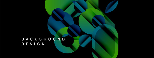 Wall Mural - Abstract geometric shapes, vibrant gradients, dark background. Modern design element for digital projects, presentations.