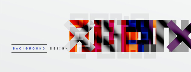 Wall Mural - Abstract colorful design features geometric shapes forming text. Modern style, vibrant hues, clean background. Minimalist composition.