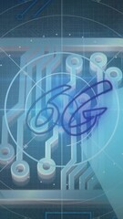 Wall Mural - Animation of 6g text, scope scanning over circuit board of computer server