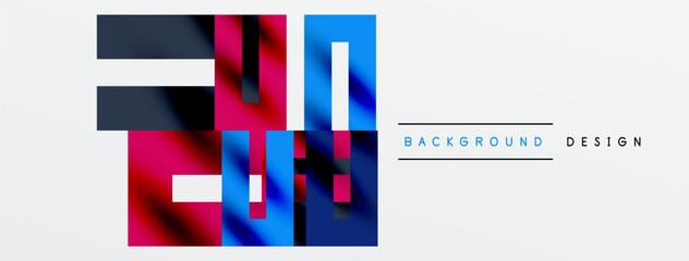 Wall Mural - Abstract geometric shapes, vibrant colors, modern design. Background features layered squares, rectangles, blue, red hues. Minimalist aesthetic.
