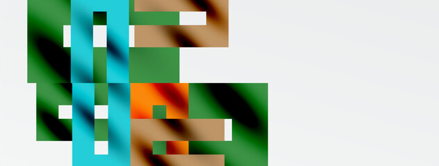 Wall Mural - Abstract geometric shapes overlap, creating colorful blocks. Green, teal, brown, orange hues dominate composition. Minimalist design.