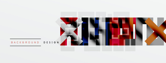 Wall Mural - Abstract design features layered text elements. Bold colors, geometric shapes create dynamic visual impact. Minimalist background enhances focus.