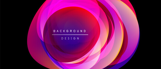Wall Mural - Abstract vibrant design features concentric circles. Pink, purple, red hues blend creating dynamic visual effect. Text reads background design.