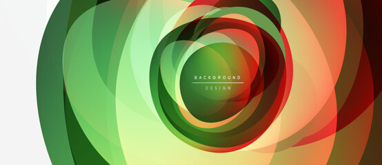 Wall Mural - Abstract swirling layers create dynamic visual effect. Colors blend, forming circular pattern with text overlay. Modern design element.