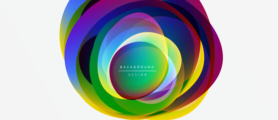 Wall Mural - Abstract colorful layers create circular design. Vibrant hues blend, forming dynamic background element. Modern, stylish visual composition.