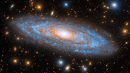 Wall Mural - Spiral galaxy, vibrant colors, swirling dust, cosmic