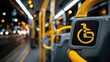 © Mustafa - Accessible public transport at night featuring a glowing yellow wheelchair symbol on a bus interior with blurred city lights outside