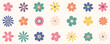 © tigadesign - Daisy flowers collection. Cartoon set of simple chamomile in flat design. Groovy retro floral cute vector. Vintage style.