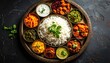 © Nerasi - Overhead View of Indian Thali with Rice and Various Curries
