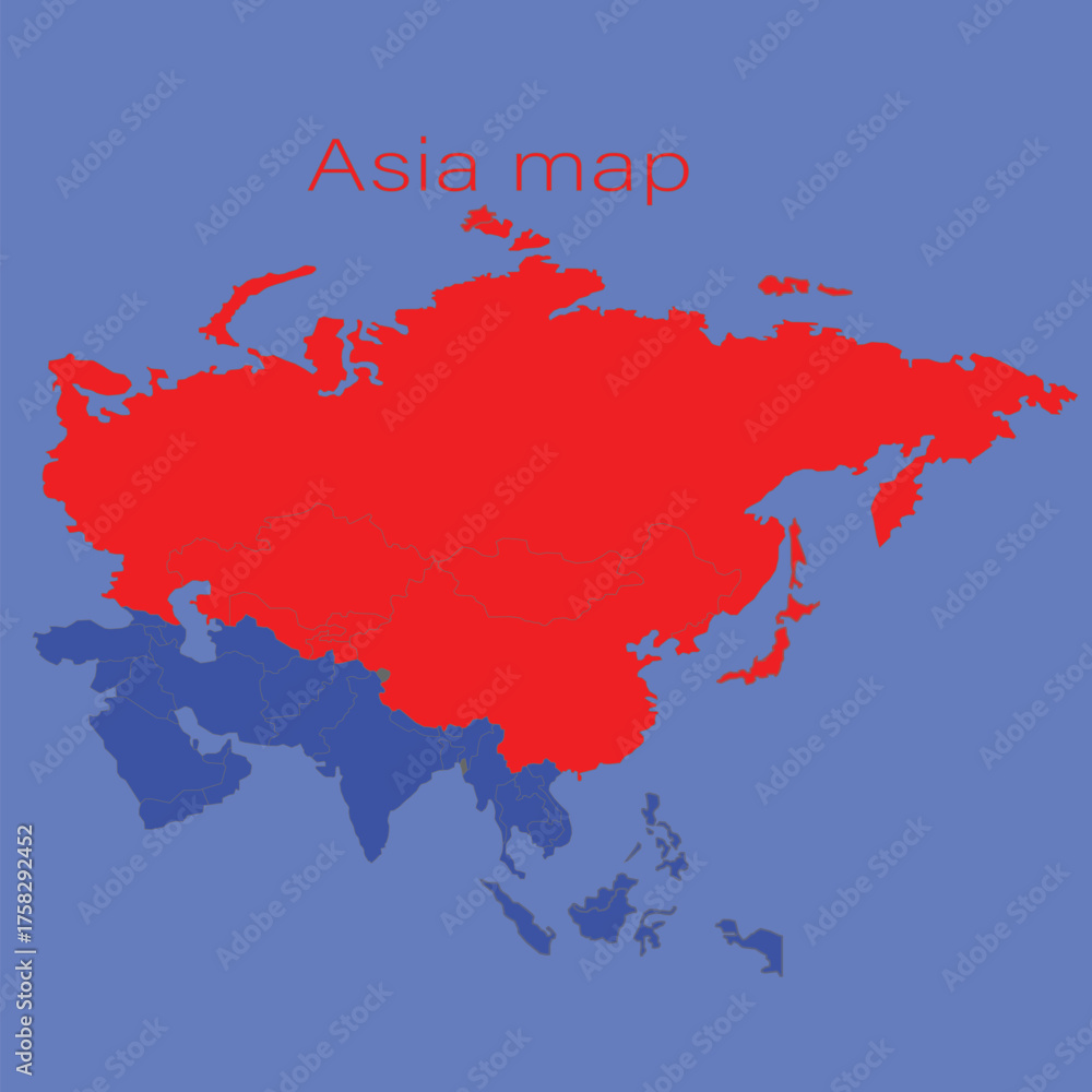 Main regions of Asia. Political map with single countries. Colored ...
