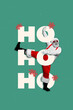 © deagreez - Sketch banner vertical photo collage of happy old man santa claus dance ho-ho letters winter xmas holiday miracle occasion