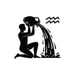 © Rehan - Silhouette of aquarius pouring liquid from jug with zodiac sign above on white background
