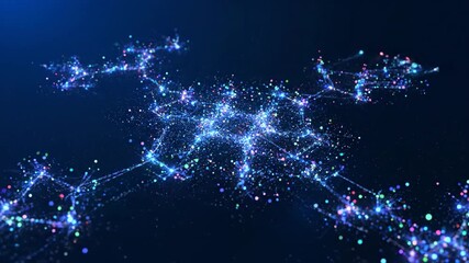 Wall Mural - Abstract digital drone representation, glowing with interconnected dots and lines against a dark blue background.