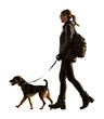 © Rawpixel.com - PNG Woman walking dog illustration silhouette clothing.