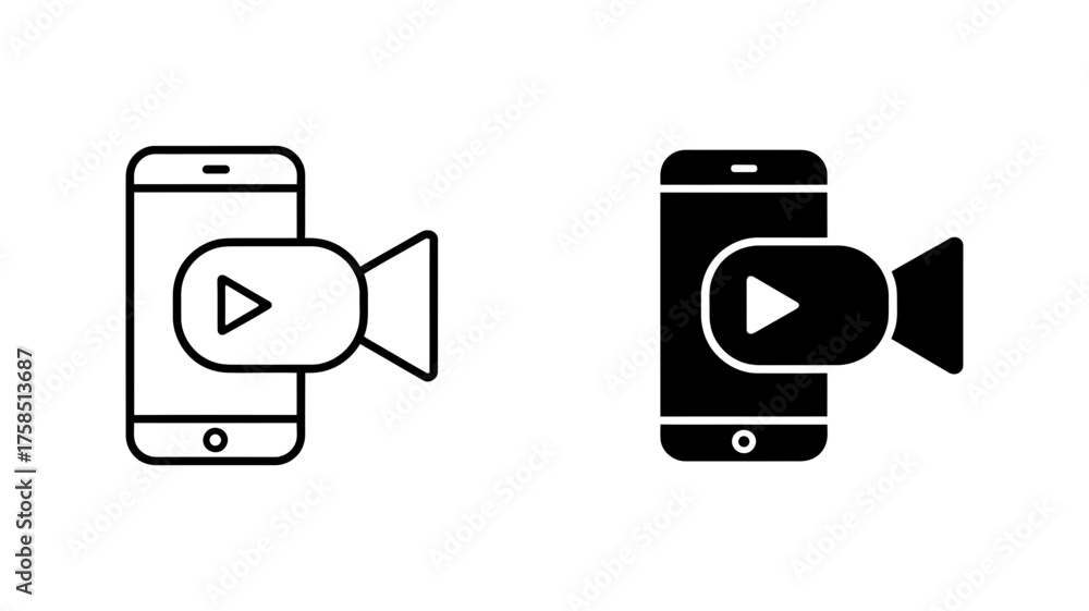 Vector art of mobile phone with video camera icon in outline and glyph ...