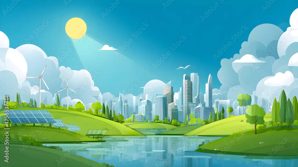 Sustainable city building a green future with renewable energy Stock ...