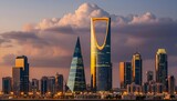 Riyadh skyline at dusk with Kingdom Centre Tower