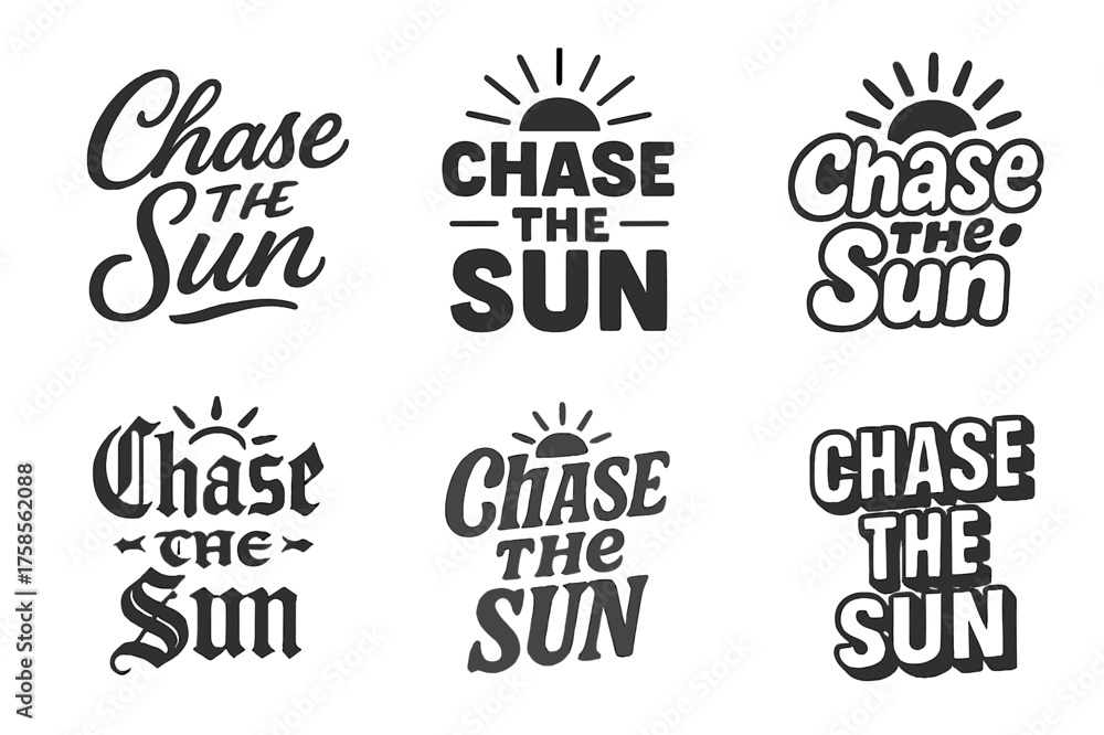 Setting Sun Lettering Sunset Lettering Variations. Chase the sun. Set lettering. harmonious ...