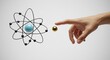 © DI - Human hand interacting with atomic model and particle with science concept.