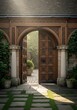 © Seloko - Ornate wooden archway reveals a tranquil garden, beckoning exploration and a touch of mystique and wonder