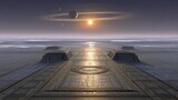 Alien Megastructure at Ringed Planet Sunset