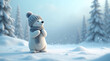 © MariPon - Polar bear wearing knit hat and scarf stands in a snowy winter forest