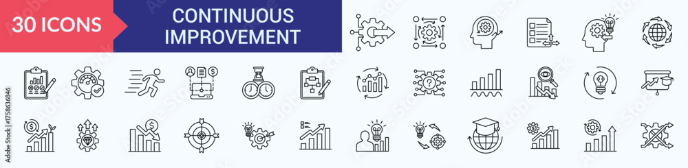 Continuous improvement icon collection set with process stream lining ...