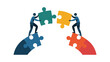 © bddesigner15 - Two people connecting puzzle pieces to form a bridge on white background Keywords: puzzle, pieces, connection, teamwork, collaboration, bridge, joining, linking, cooperation, solution, strategy
