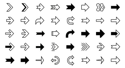 Collection of arrow icons for web design, navigation, and user interface elements, in various directions