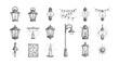 © LOBSTER LARRY - Hand drawn collection of vintage lanterns and light bulbs